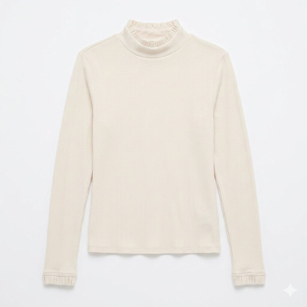 J. Crew Beige Ruffle Mock Neck Size Large